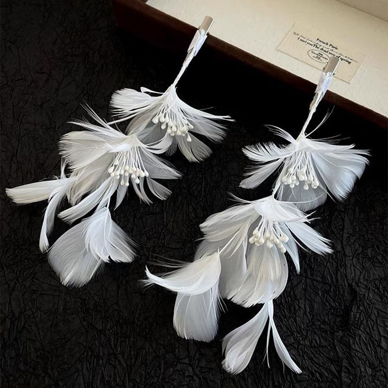 

1Pair Handmade Bridal Headdress White Feather Wedding Headwear Fashion Bridal Hairpin Hair Jewelry 1Pair Hairpin