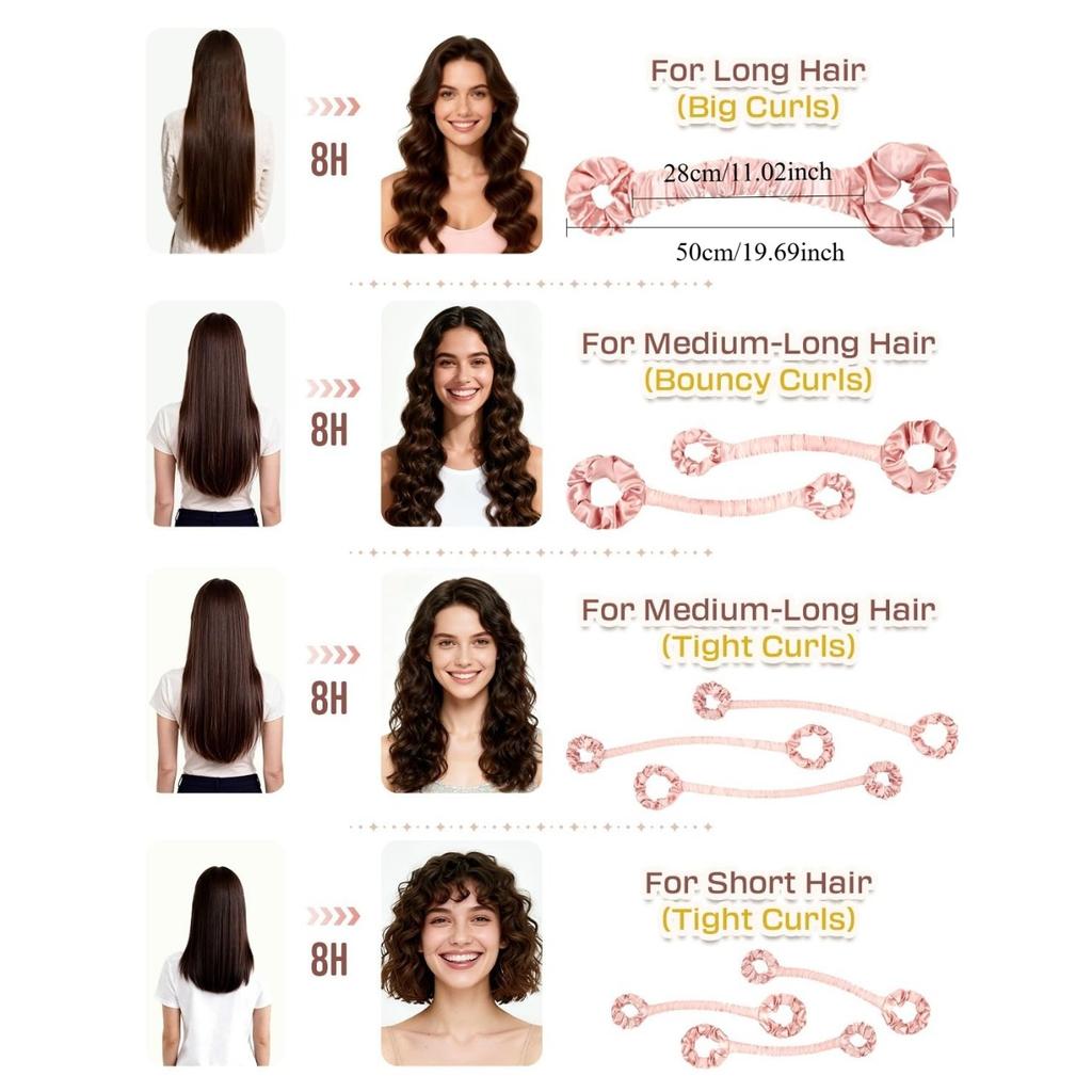1pc Multi-Function Satin Heatless Hair Curler & Hair Tie Non- Hair Roller Curling Rod with Scrunchie(For Big Curls)