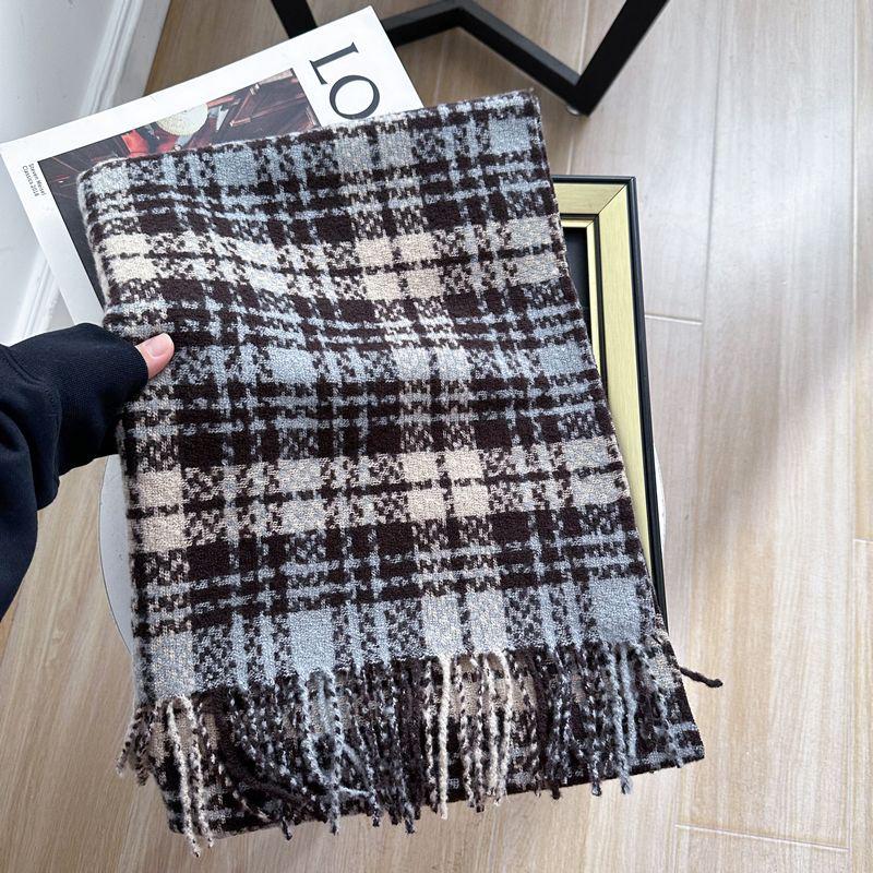 Women's Faux Cashmere Plaid Scarf - Korean Style, Thick & Warm Autumn/Winter Shawl