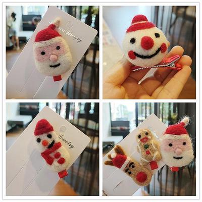 Barrettes de Noël duveteuses pour enfants - Motifs bois de renne, chapeau de Père Noël et bonhomme de neige