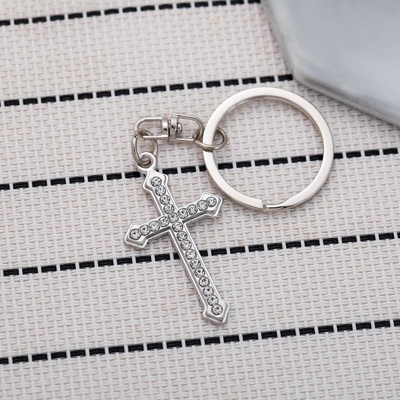 Rhinestone Cross Stainless Steel Keychain INS Simple Style Fashion Bag Pendant Practical Gift for Girlfriend