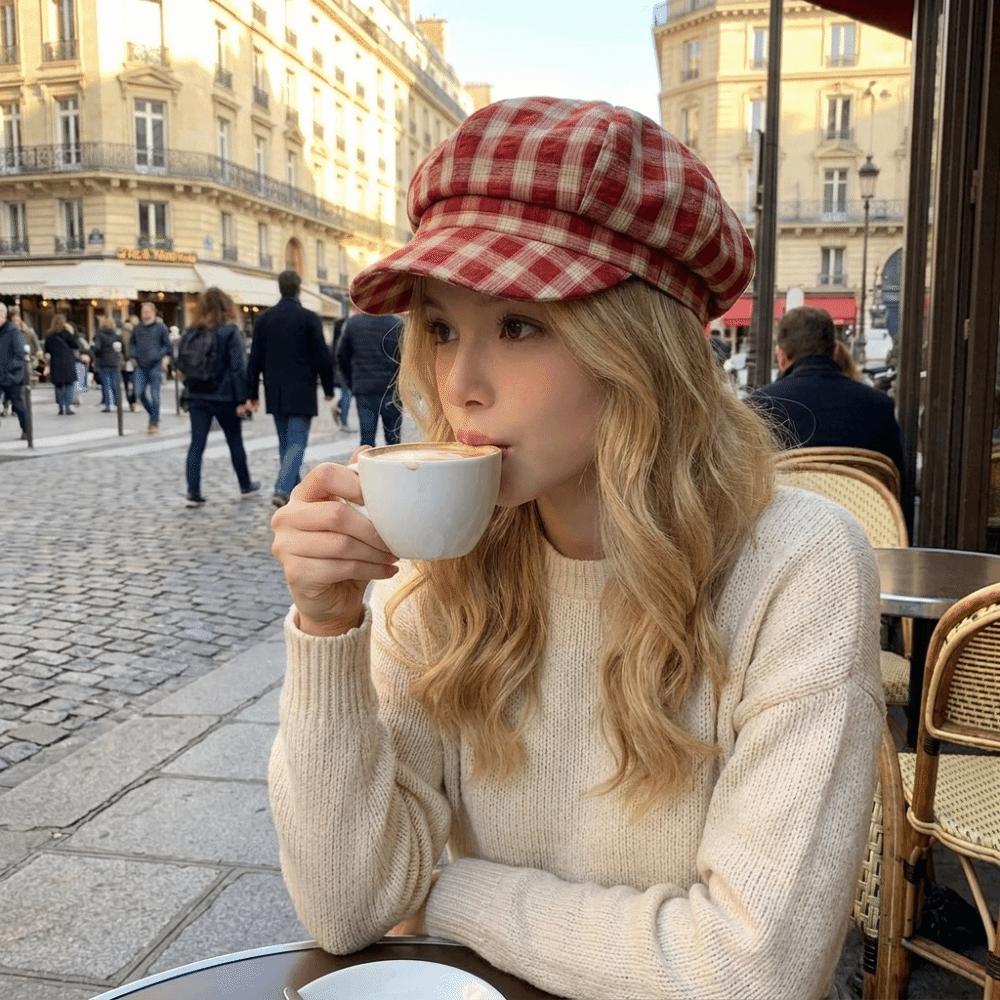 Thin Brim Plaid Beret Hat Irregular Octagonal Newsboy Peaked Hat Fashion Painter Artist Cap Travel