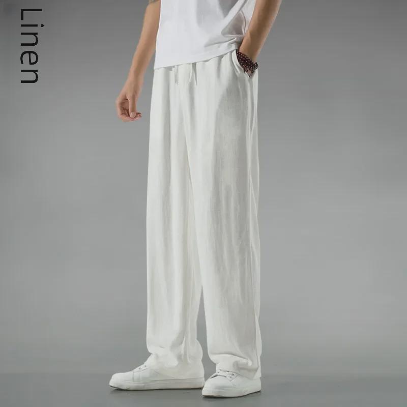 Men's Summer Thin Cotton Linen Wide-Leg Pants - Chinese Retro Style