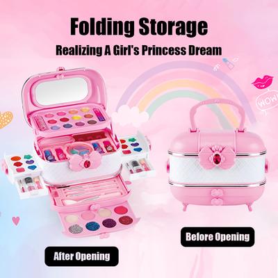 Kids Makeup Kit for Girls Princess Real Washable Pretend Play Cosmetic Set Toys with Mirror Non-Toxic & Safe Birthday Gifts