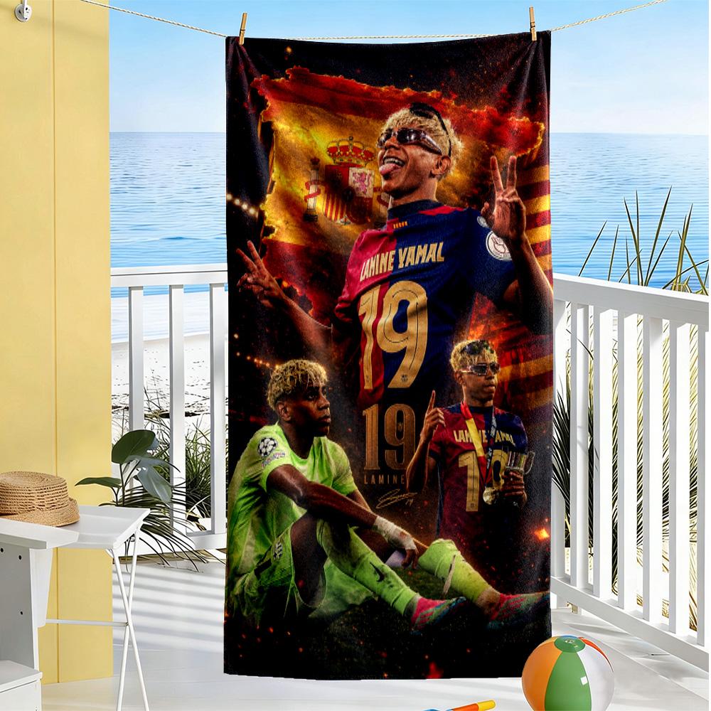 Lamine Yamal Soccer Player Action Beach Towel High Absorbency & Quick-Dry Comfortable Lightweight Suitable for Swimming, Gym, Camping, Yoga Vacation