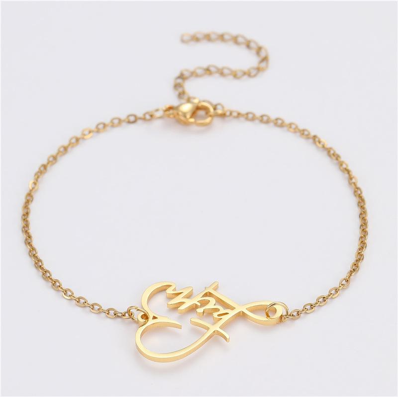 Gold English Letter Stainless Steel Bracelet Light Luxury High-End Cross Style Fashion Jewelry