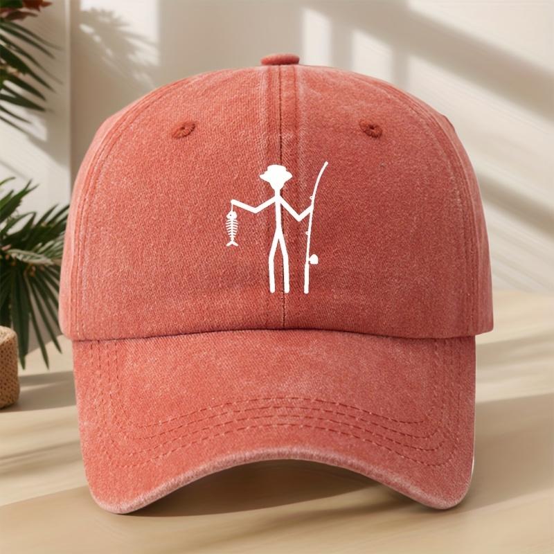Creative Design Fishing Print Baseball Cap Classic Washed Vintage Duckbill Hat Soft Comfortable SweatAbsorbing Breathable Hat O