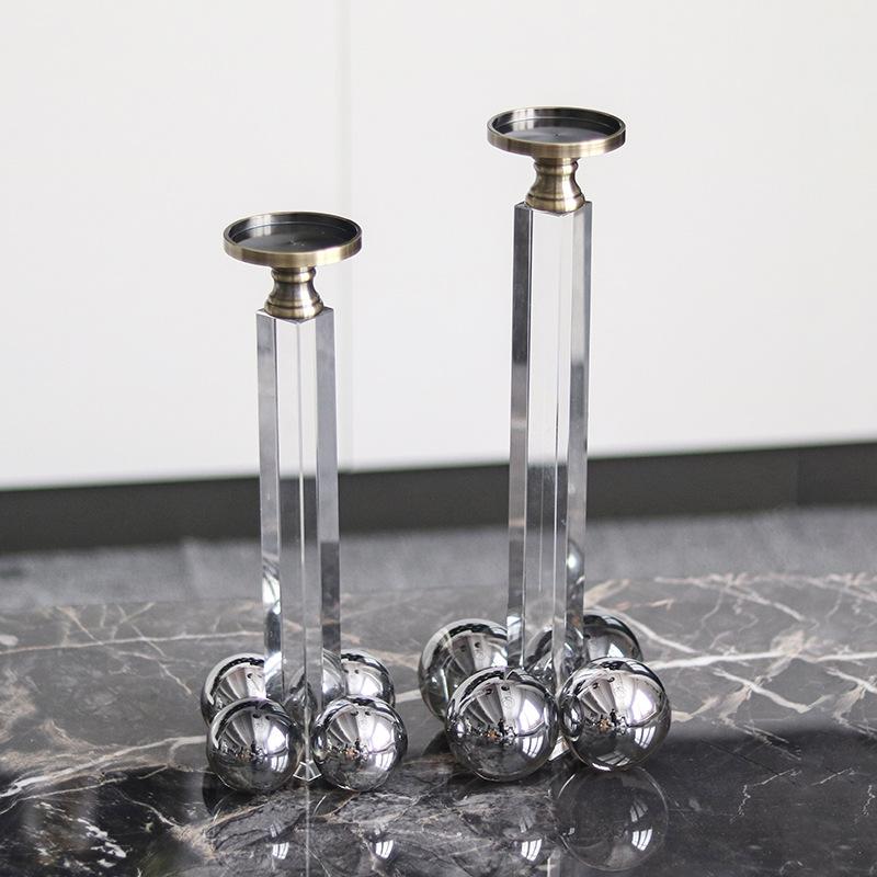 Light Luxury Geometric Crystal Column Ball Ornaments Home Living Room Coffee Table Model Room Dining Room Bedroom Candle Holder Decoration