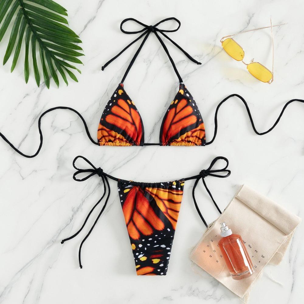 Butterfly Print Swimsuit Strappy Bikini Beach Women's Split Swimsuit