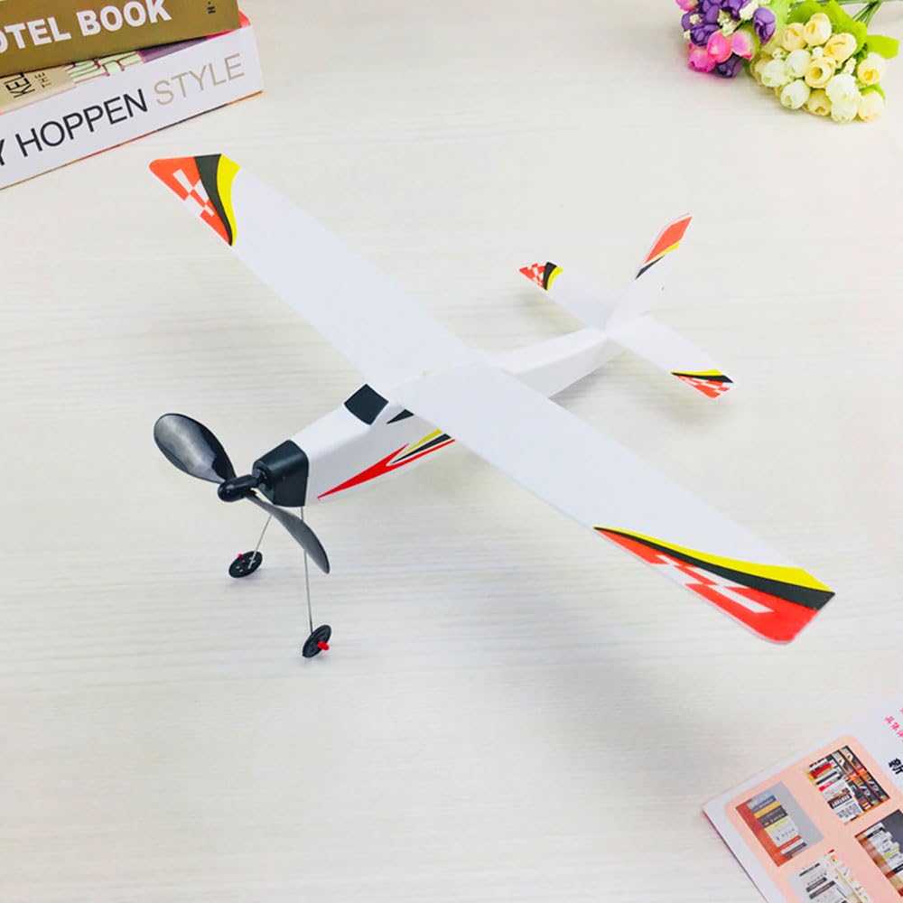 Aircraft Model Toy Foam Aircraft Rubber Band Elastic Drive Flying Glider Aircraft 3D Assembly Aircraft Model Fighter Jet Kids Educational Toy DIY