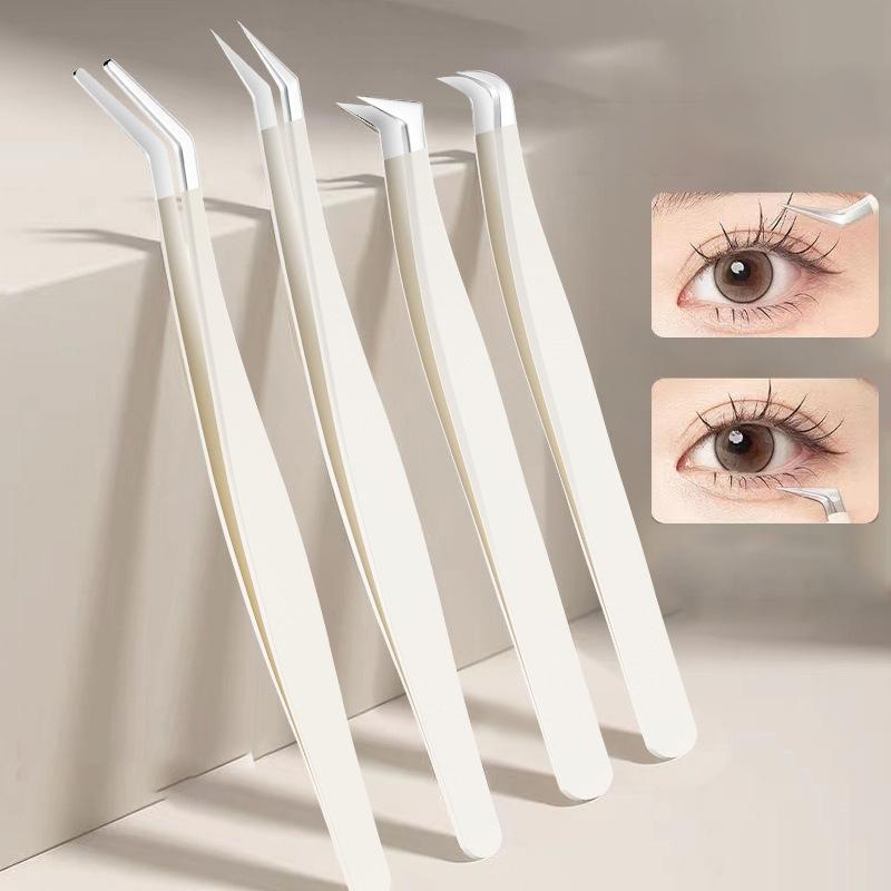 Multifunctional Tweezers Stainless Steel Eyelash Tweezers Grafting False Eyelash Patches False Eyelash Aids Portable Tweezers