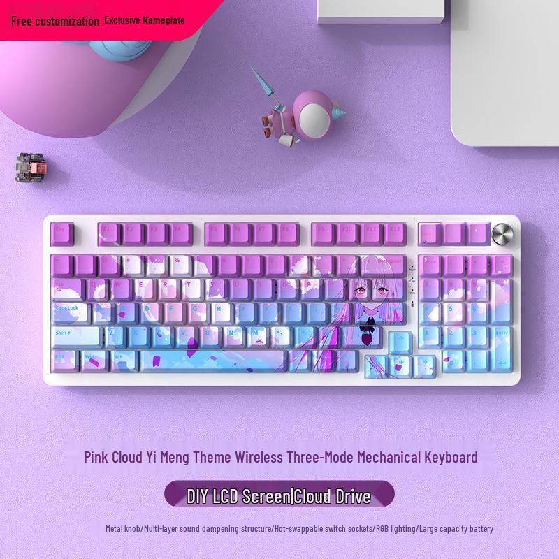 Silent Wireless Bluetooth Mechanical Keyboard, 98-Key, Blue Switch, Three-Mode, High-Profile Design for Gaming and Office Use