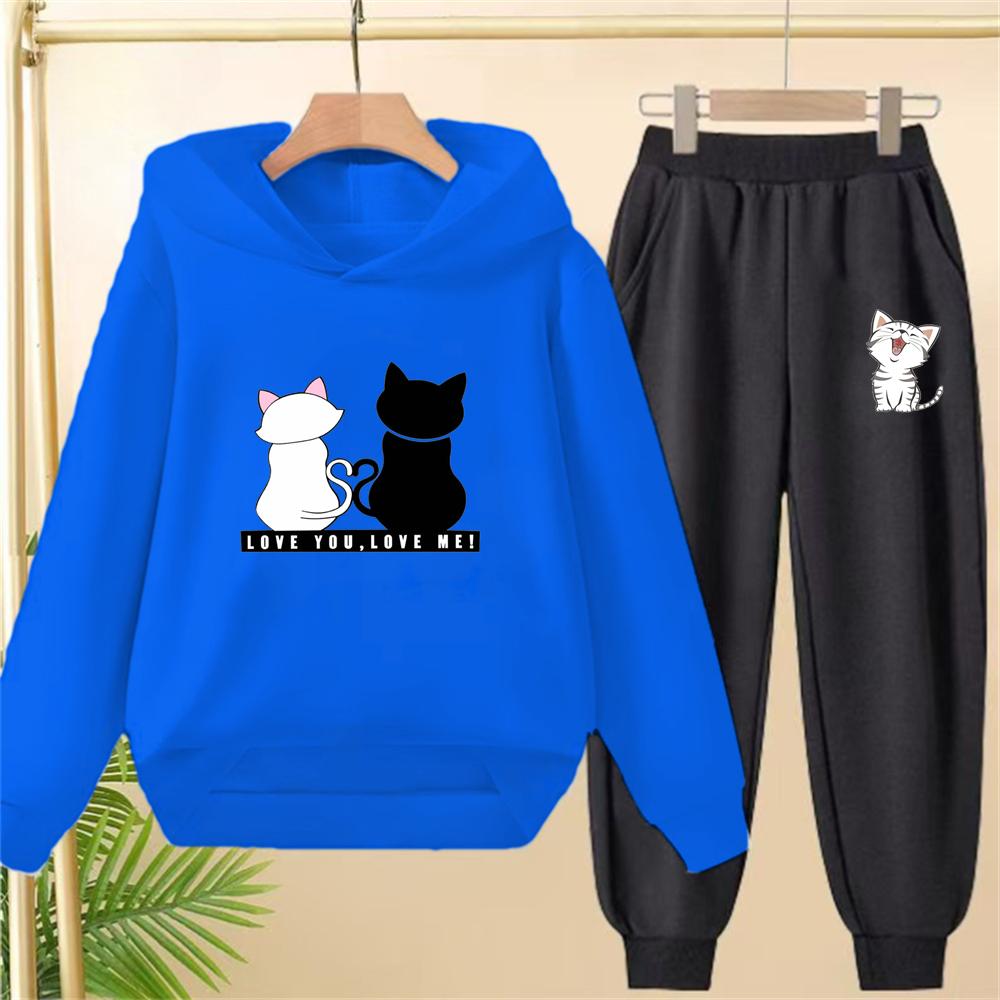 Love You Love Me Girls Children Hoodie White Pink Hoodies+Bottom Pants Suit Toddler Sweatshirr Coat Black Clothing
