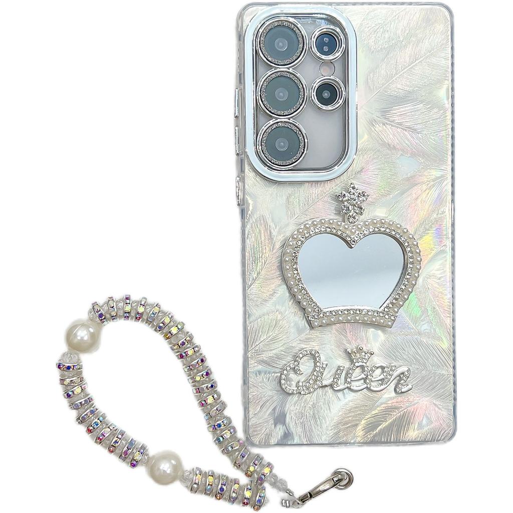Suitable for Samsung S25 Ultra Tin Foil Pattern IMD Mobile Phone Case Bracelet S24 Flash Powder Lens Film A56 Crown Mirror
