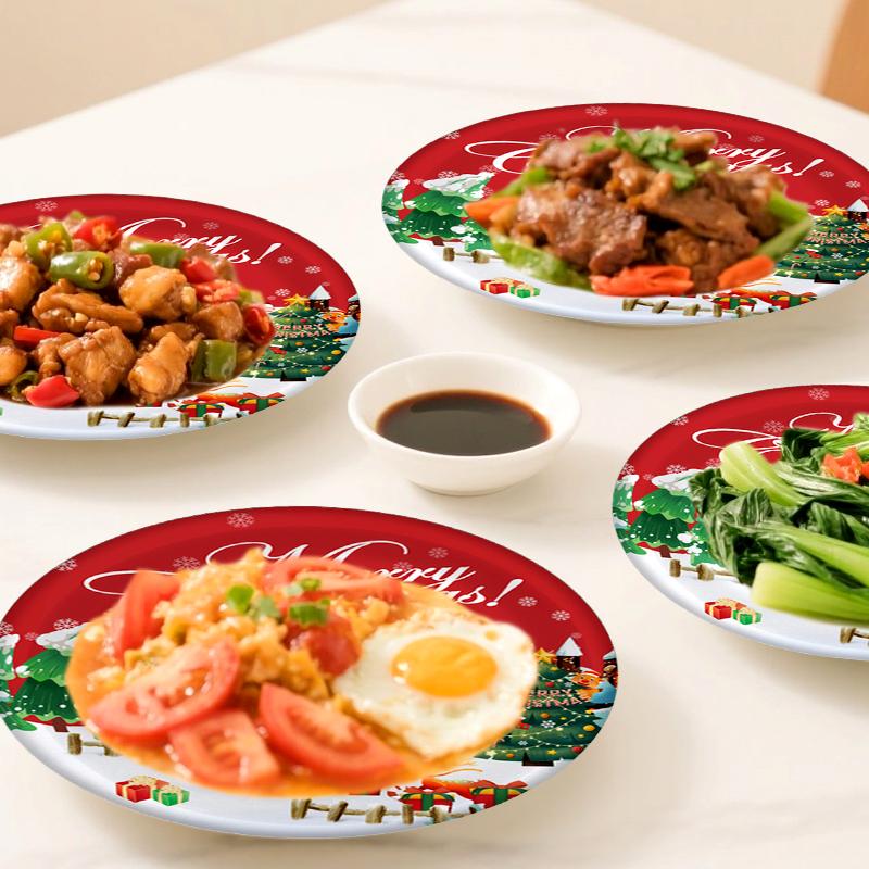 10Pcs/Set Disposable Tableware Set Spoon Fork Happy New Year Merry Christmas Party Supplies Paper Plates X-mas Party Decorations