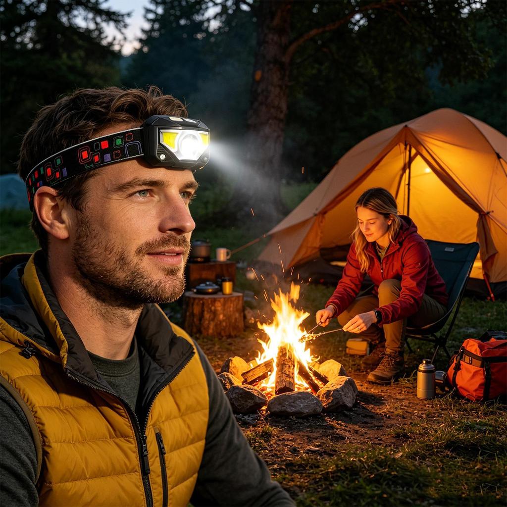 Head Lamp Rechargeable LED Hard Hat Gear Head Light for Camping Hiking Fishing Walking Night Work Backpacking Outdoor