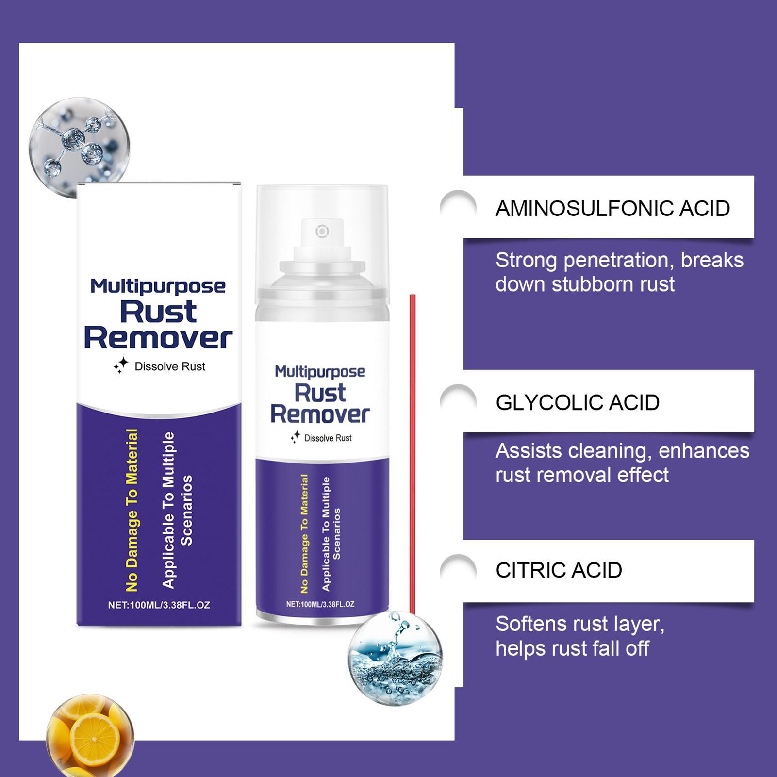 Metal Rust Remover Restores Shine Multi-Purpose Rust Remover Spray For Car For Equipment Maintenance Car Repair Tire Restoration 100ml