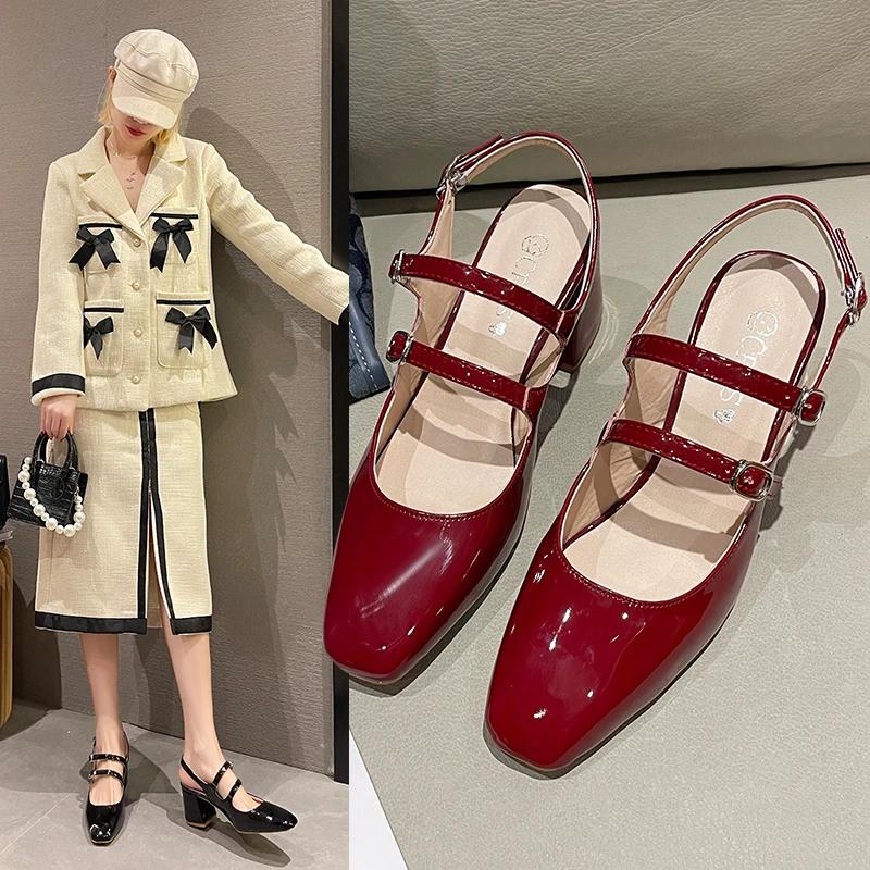 Fashion Mary Jane Shoes Women's 2025 Summer New Square Head Shallow Mouth Thick Heel Non-slip Fashion All-match Retro High-heeled Shoes