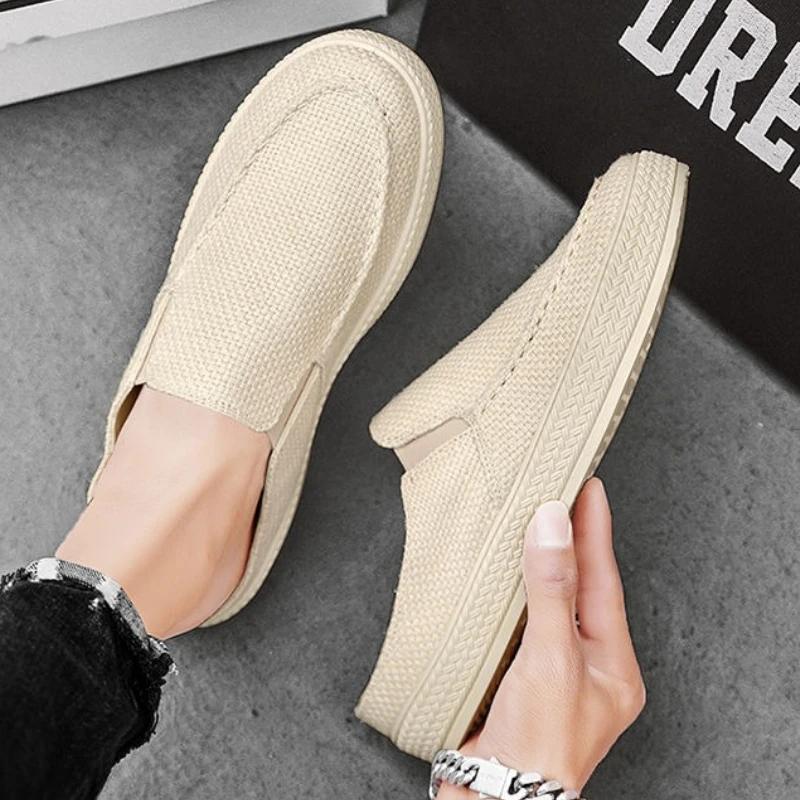 Fashion Canvas Male Slipper Half Platform Mules Slides Fun Adult Cheap Shoes Liquidation Casual Designer Luxury Comfortable Men's Shoe