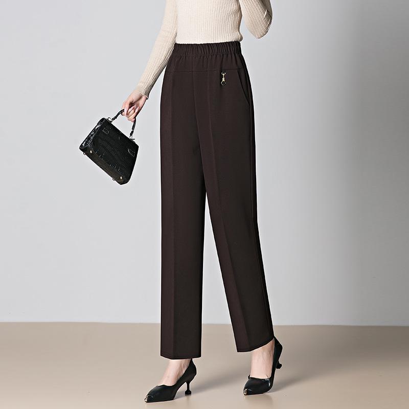 Women's High-Waist Loose Straight-Leg Pants for Elderly - Spring/Autumn Casual Wear