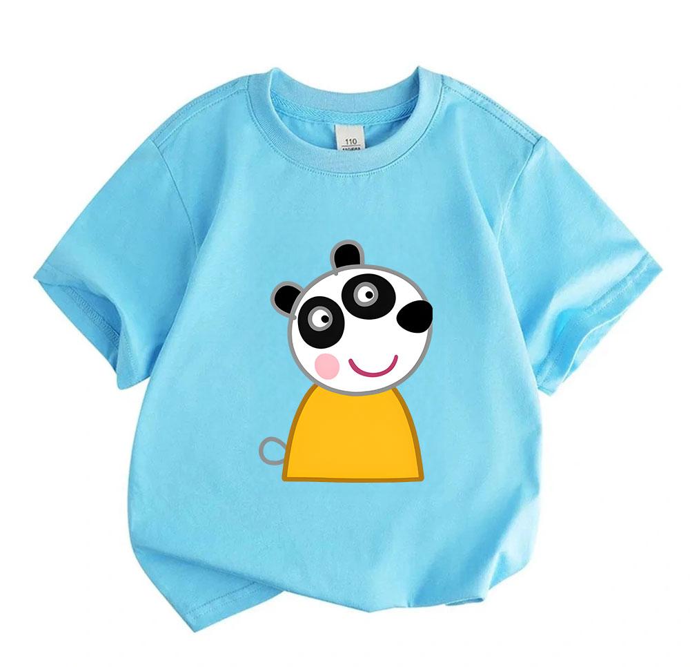 Kids Boys Girls Crew Neck Short Sleeve 100% Cotton T-Shirt Cute Cartoon Panda Printed Casual Soft Breathable Lightweight Pullover Tee for Daily Home O