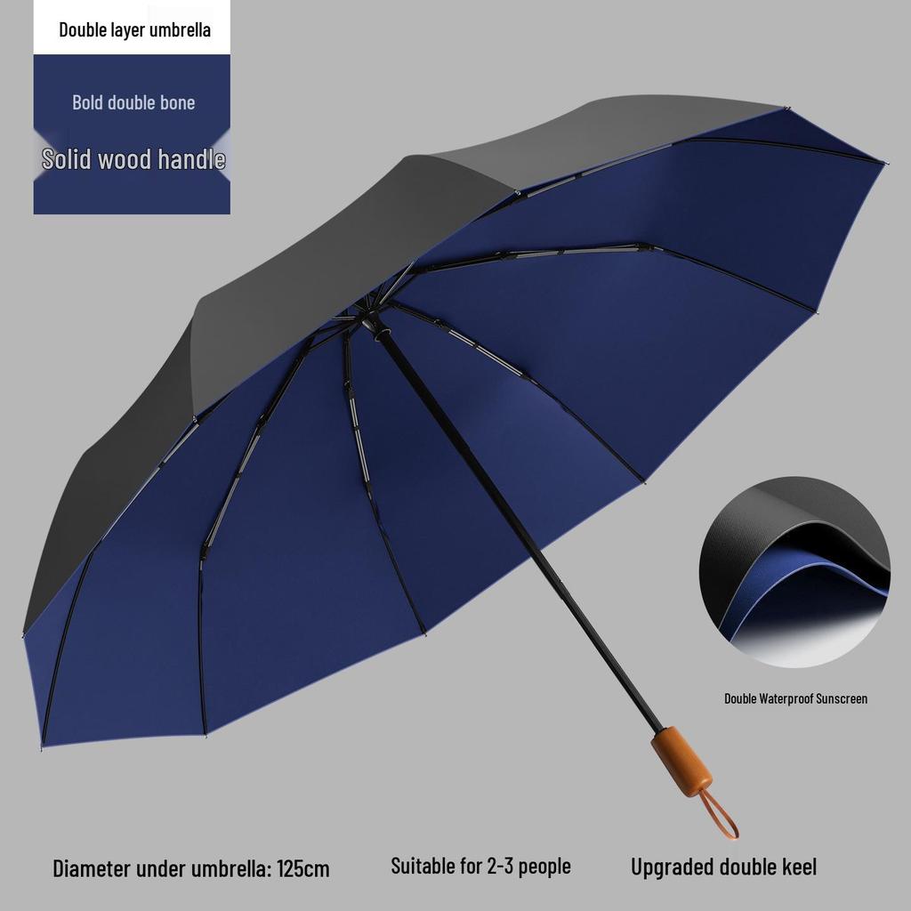 Ombrello Invertito per 3 Persone: Ingrandito, Rinforzato, Protettivo UV, per Sole e Pioggia, Design Pieghevole con Colla Nera.