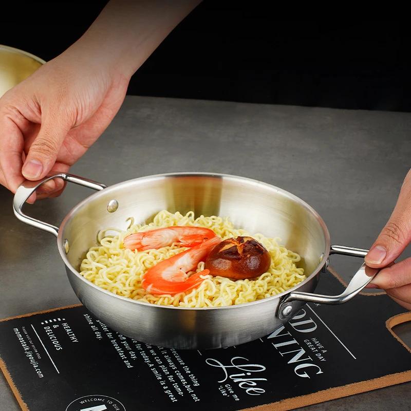 Commercial Stainless Steel Instant Noodle Pot Domestic Seafood Soup Pot Alcohol Stove Small Hotpot Korean Ramen Pot