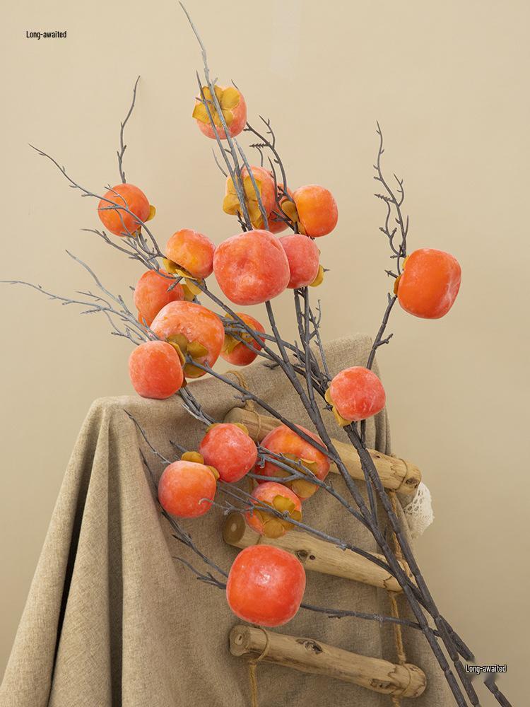 7-Head Artificial Persimmon Branch: Ruyi Flower Arrangement for Living Room Decoration