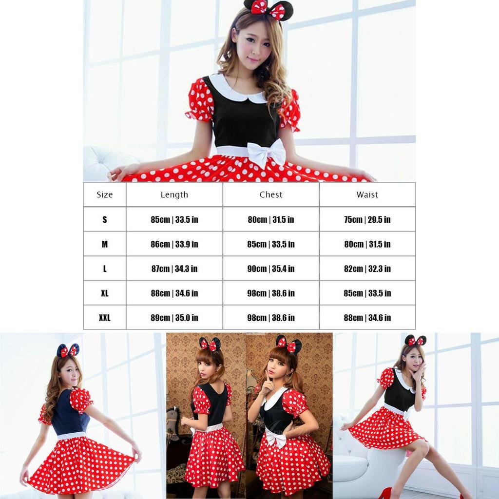 Charming Breathable Minnie Mouse Costume For Women In Red And Black Spandex