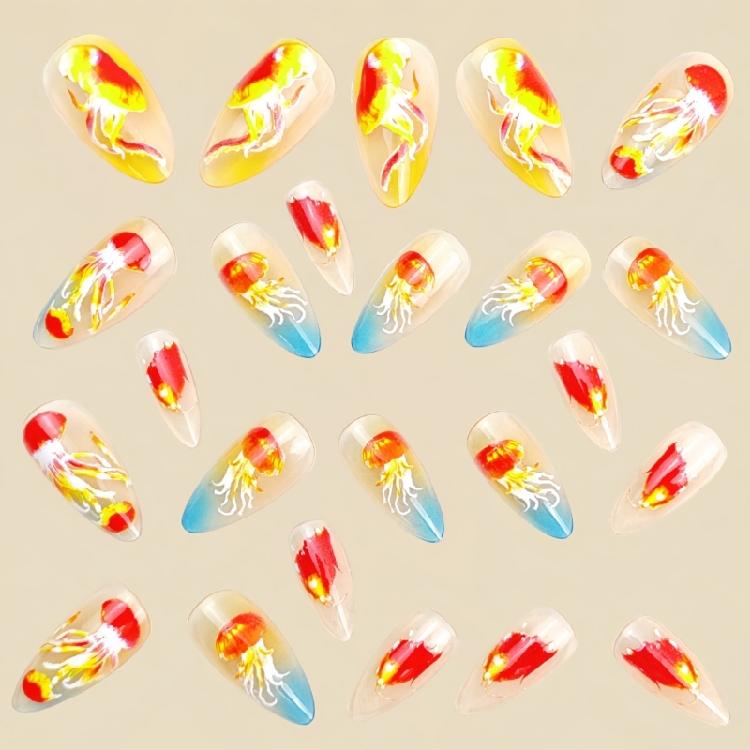 24Pieces Blue Ice Press On Nail Almond Shape False Nail With Transparent Finish For Student And Professional