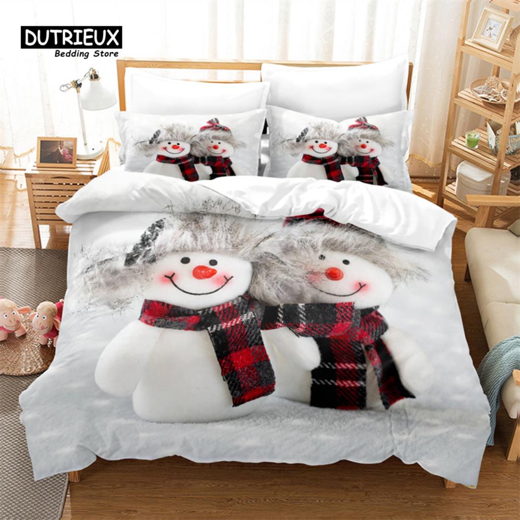 Christmas Snowman Duvet Cover Set, Fashion Bedding Set, Soft Comfortable Breathable Duvet Cover, For Bedroom Guest Room Decor