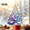 Self Adhesive Holiday Window Film Stained Glass Style Christmas Tree Static Cling, Gradient Starry Sky Colorful Wall Art Xmas Sticker, Reusable