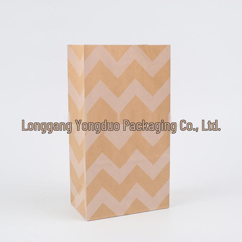 Striped Polka Dot Kraft Paper Bag with Square Bottom for Hamburger, Pastry, Takeout, and Gift Packaging.