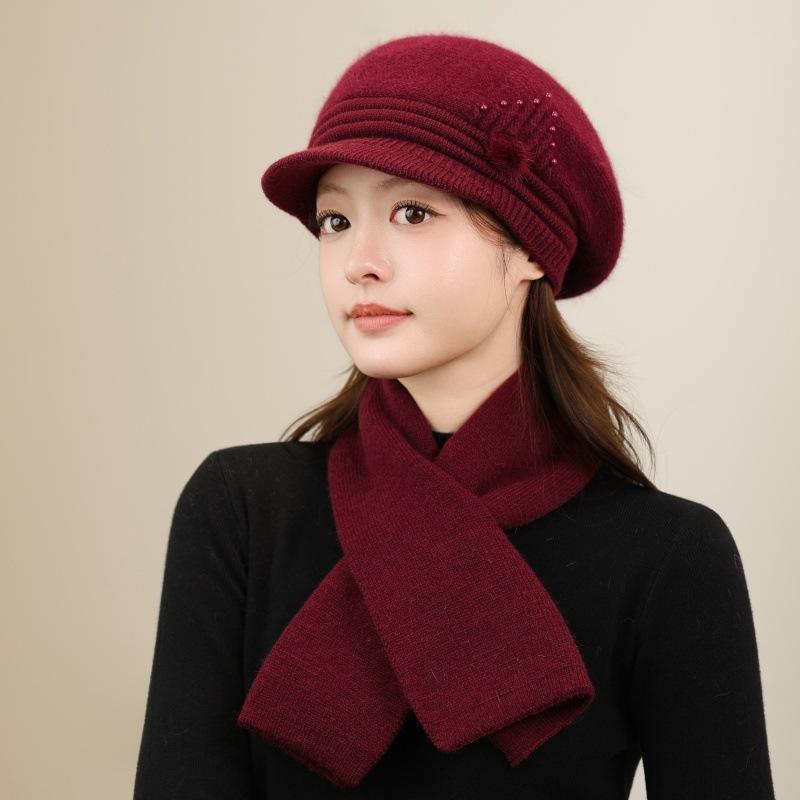 Autumn and winter women's knitted beret wool hat warm thickened versatile face small fashion mother hat women