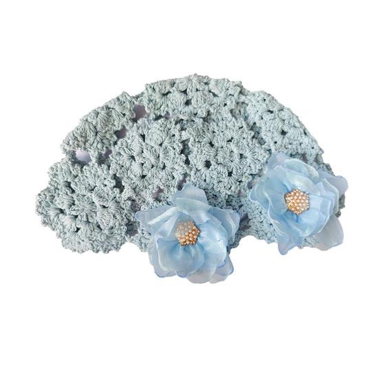 Damenhut Häkelhut mit Hohlmuster und Knospenform mit 3D-Blumendekor Unifarbene Elastisches Design Atmungsaktiver Hut für den Außenbereich Kopfbedeckung