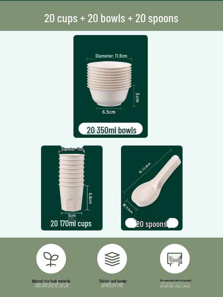 Eco-Friendly Rice Husk Tableware Set: Bowl, Chopsticks, Spoon & Cup – Recyclable & Food-Grade for Dining, Parties, Home, & Picnics (4-Piece)