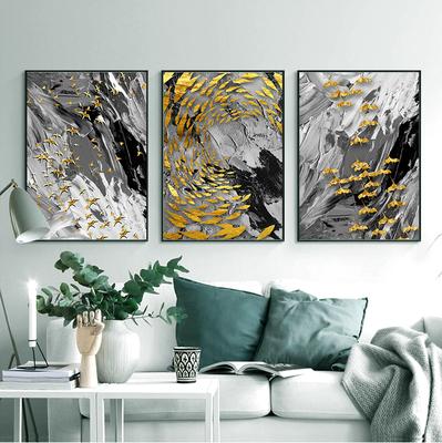 Pittura Moderna di Pesci e Uccelli con Murale in Foglia Oro Stampa su Tela Pittura Decorativa Stampa Wall Art Immagine Wall Art Pittura per Decorazione Domestica
