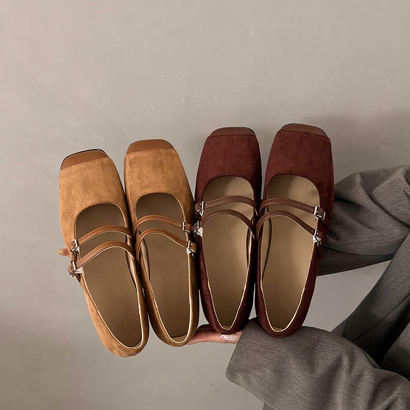 Fashion Aphixta Loafers Wine Red 3cm Square Heels Shoes Non-slip Women Buckle Design Sweet Woman Shoes Classic Autumn Marry Janes