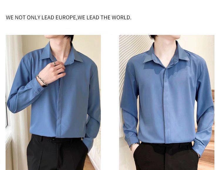 2022 Spring Men's Fashion Casual Long Sleeve Solid Color Shirt - Light Mature Style