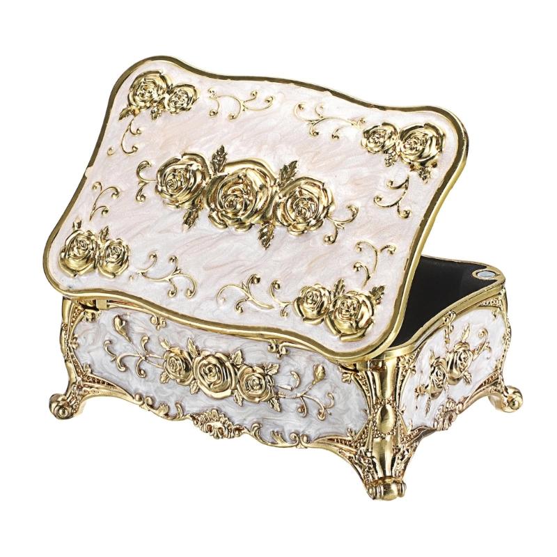 Elegant Floral Engraved Metal Jewelry Organiser with Zinc Alloy Construction and Plush Interior Compartments