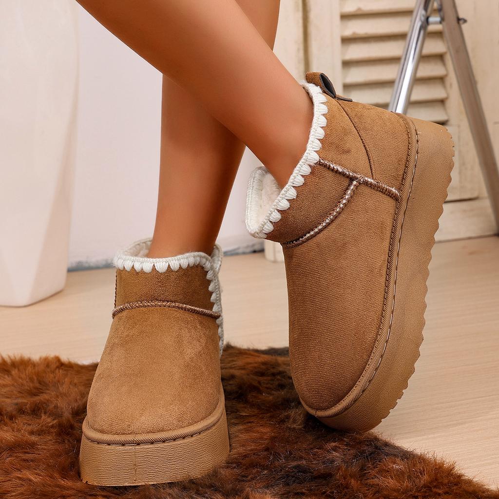 Winter Round Head Suede Sexy Comfortable Warm Casual Snow Boots Fashionable New Thick-soled Non-slip Walking Boots for Women