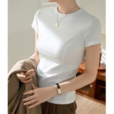 High Grade Design Feeling Pure Cotton T-shirt for Women's Summer Short Sleeved 2024 New Slim Fit Top Base Shirt