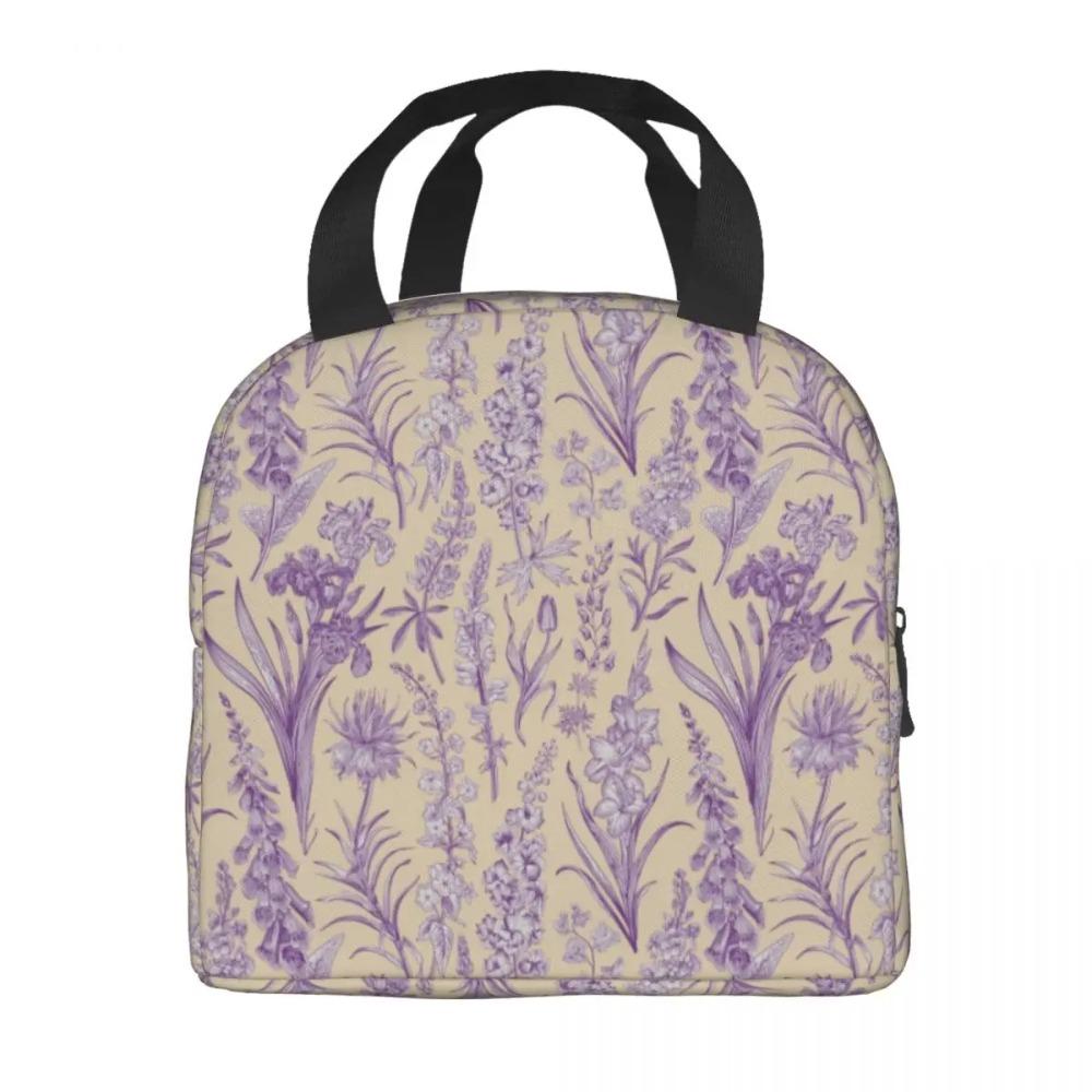 Custom Purple Flower Toile De Jouy Inspired Pattern Insulated Lunch Tote Bag for Women Portable Cooler Thermal Food Lunch Box