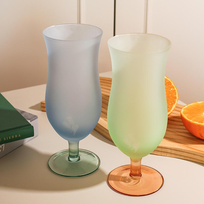 Pastel Frosted Glass Goblets Drinkware Home High-footed Cups Home Kitchen Party Bars Cocktail Glasses Beverage Juice Decor Gifts