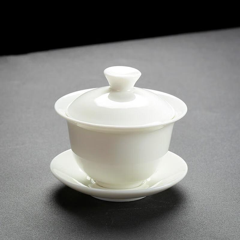 HANDUNYOU Plain White Ceramic Gaiwan Tea Cup, 110ml