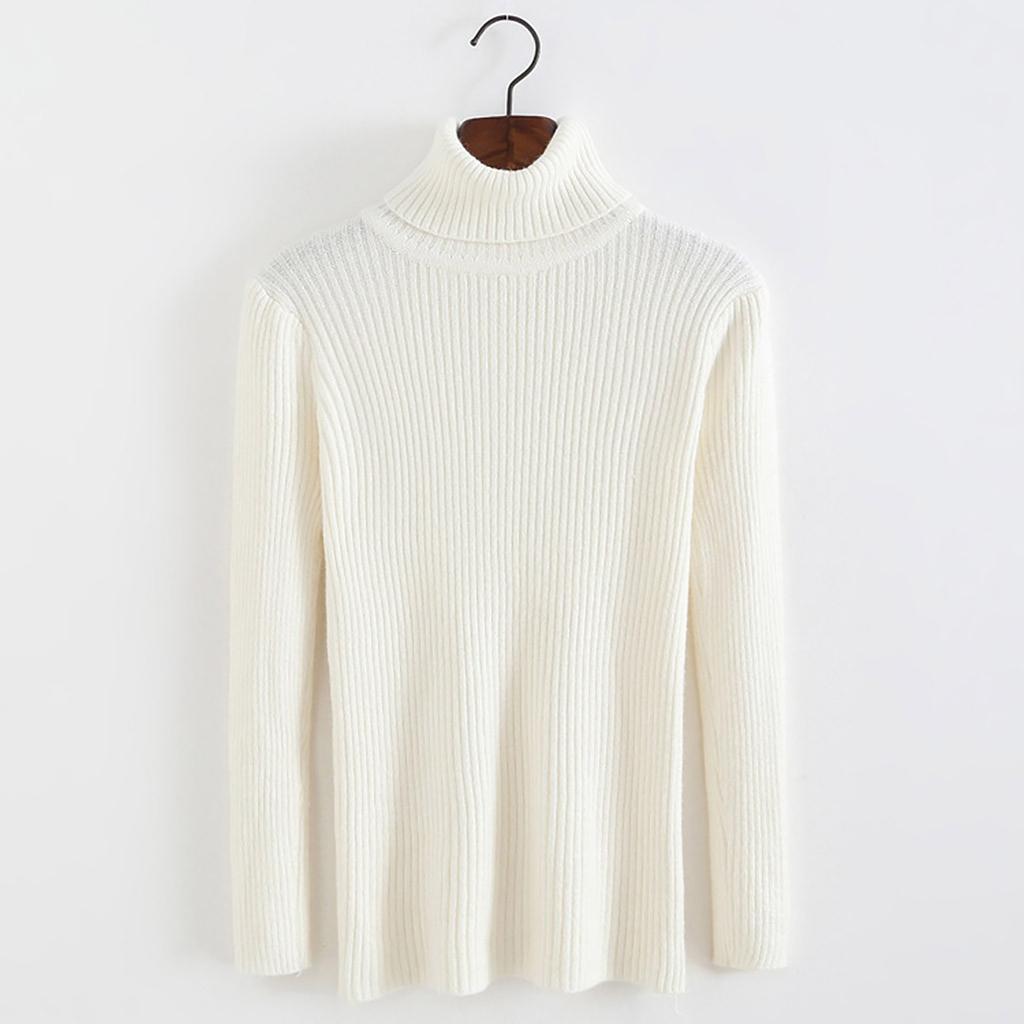 Dammode Långärmad Polotröja Enfärgad Tröja Fårull Lös Stickad Pullover Topp