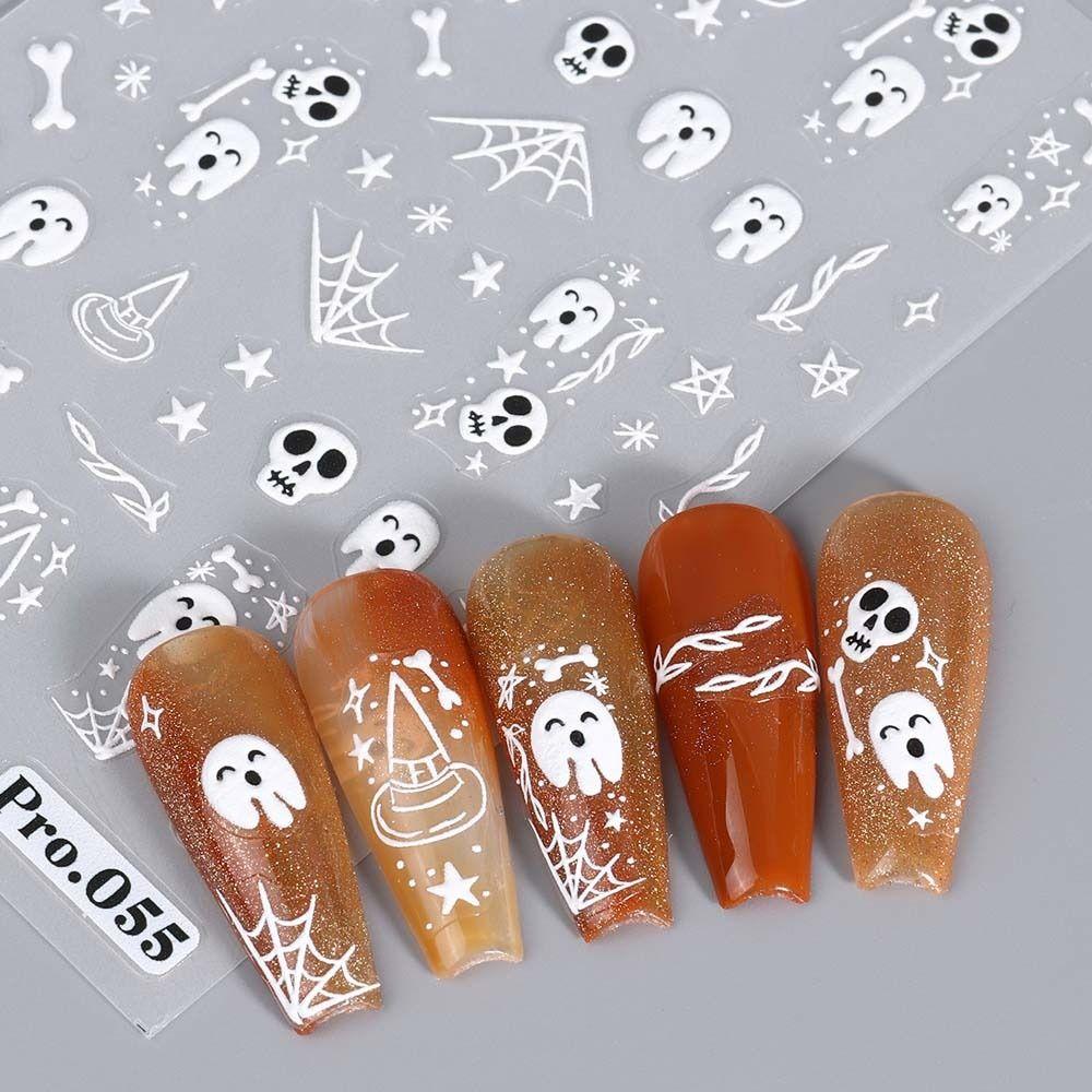 Vzor Lebky Ducha Halloweenské Nálepky na Nehty Pavučina Halloweenské Nálepky na Nehty Barevné Nehtové Studio