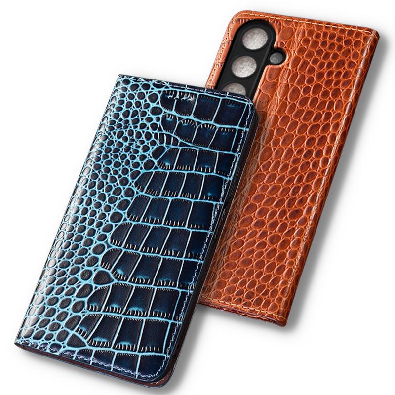 Custodie Per SAMSUNG Galaxy S24 S23 S22 S21 S20 Plus Ultra FE 5G Custodia a Libro Coccodrillo Vera Pelle di Mucca Coperture Portafoglio Magnetiche
