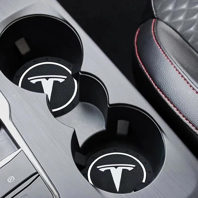 Car Sticker 2025 Hot Car Anti Slip Coaster Water Cup Slot Non-Slip Cushion For Tesla Model 3 Model X S 2016-2023 Model Y Decals