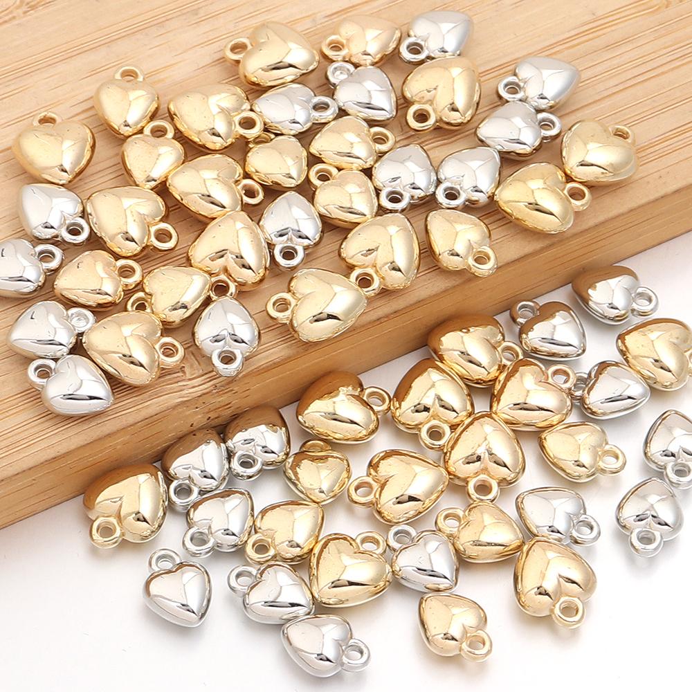 100pcs/lot Gold Color Heart Charms CCB Plastic Charm Beads For Jewelry Making DIY Bracelet Earring Necklace Pendant Accessories